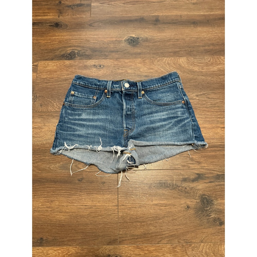 Levis 501 Original High Rise Cut Off Denim Shorts Medium Wash Blue W26